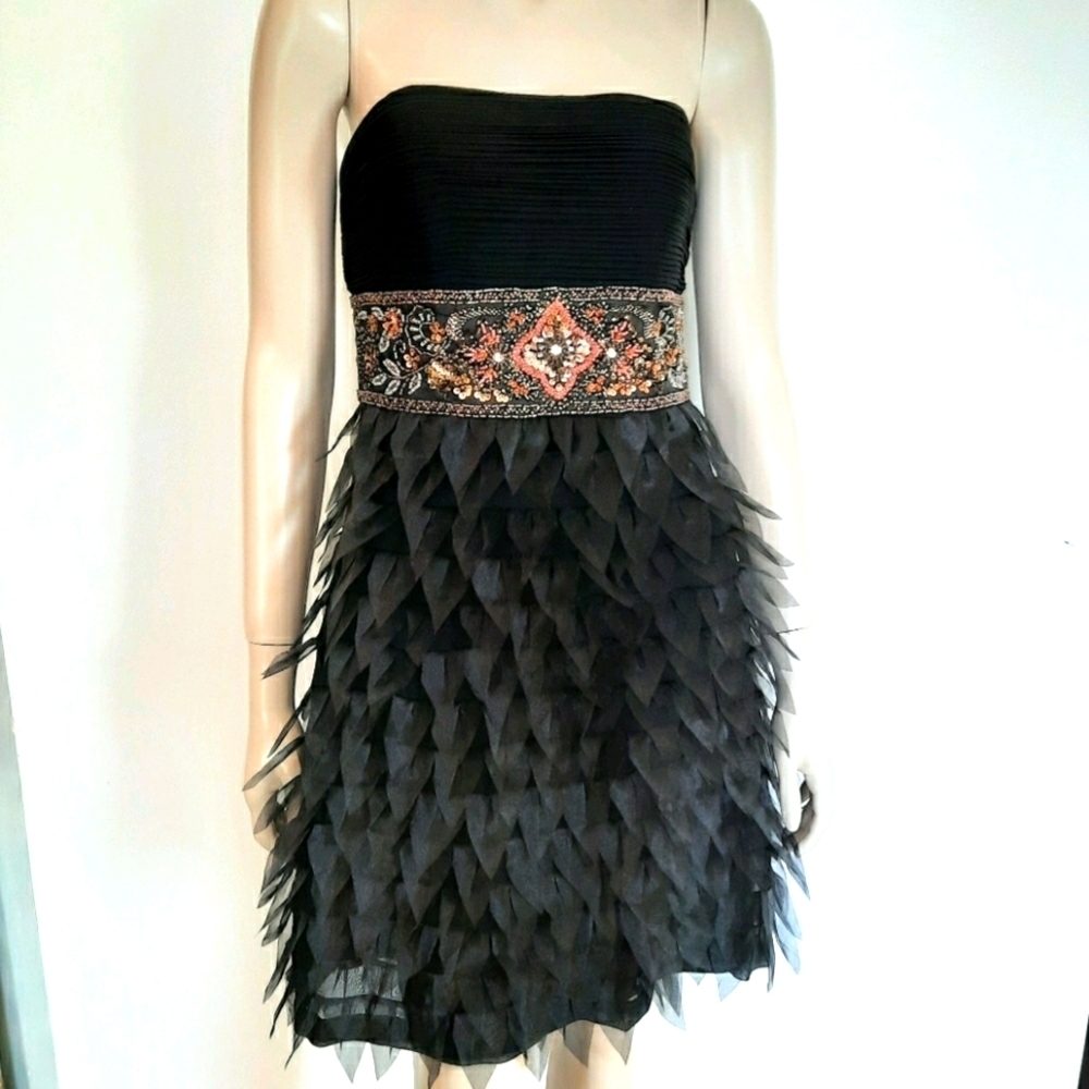 Sue Wong Dress Silk Strapless Beaded Waist Size 6